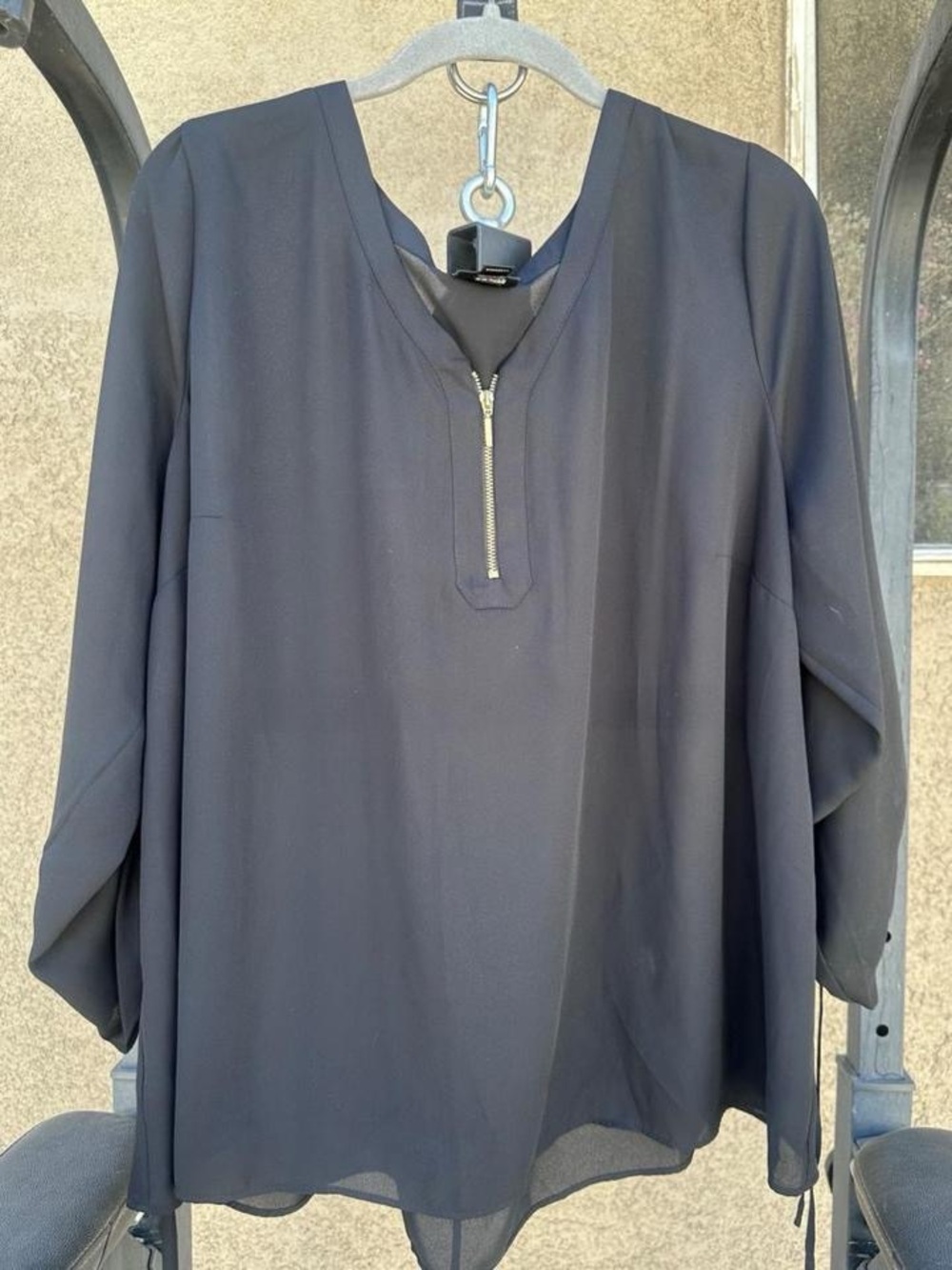 Worthington Black Long-Sleeve Zip-Front Blouse - Picture 3 of 7